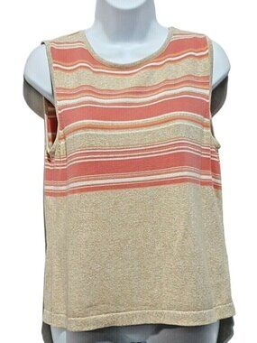 Liz Claiborne Sport Women's Knit Tank Top Size M Sleeveless Coral Tan Stripe
